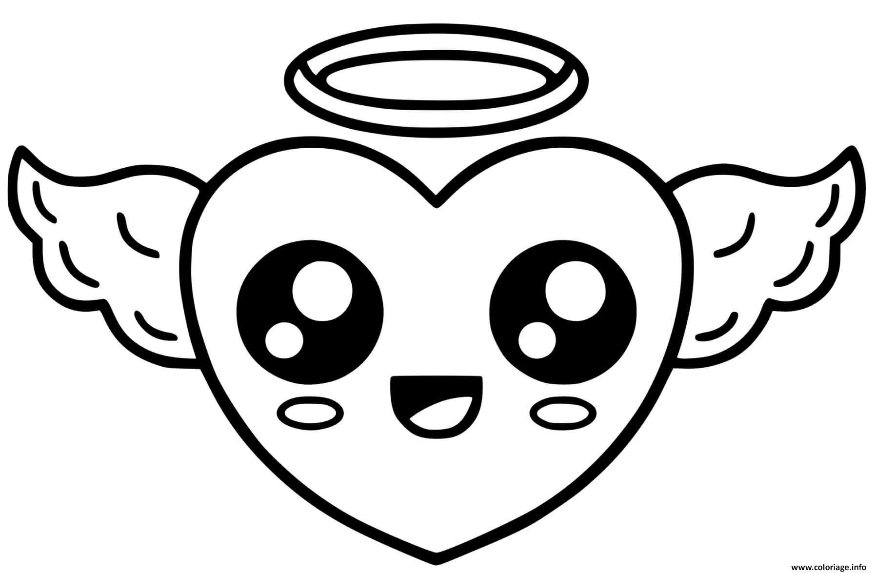 Dessin ange coeur kawaii Coloriage Gratuit à Imprimer