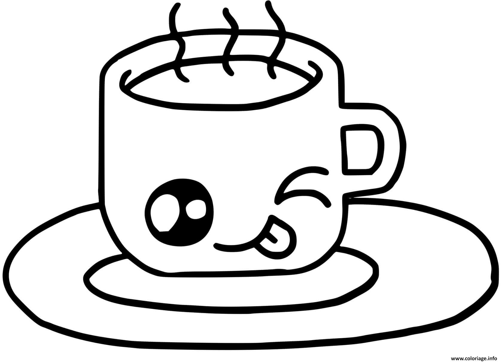 Dessin cute cup of hot chocolate or coffee kawaii Coloriage Gratuit à Imprimer