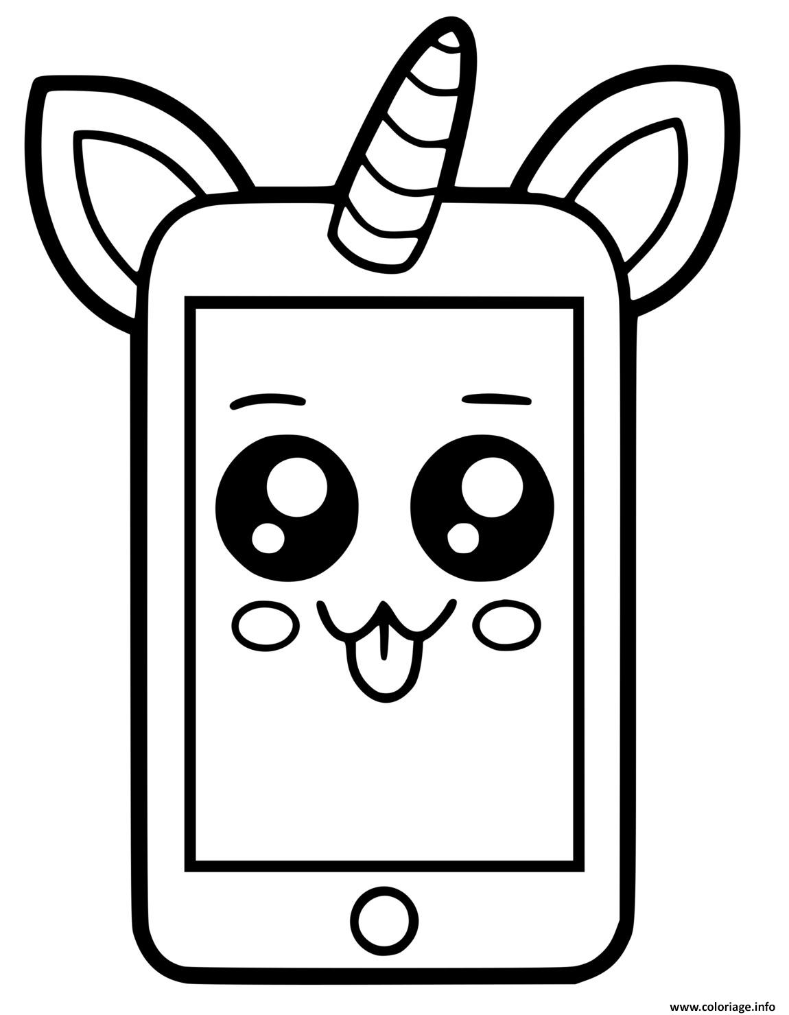 Coloriage Telephone Licorne Kawaii Dessin Kawaii à imprimer