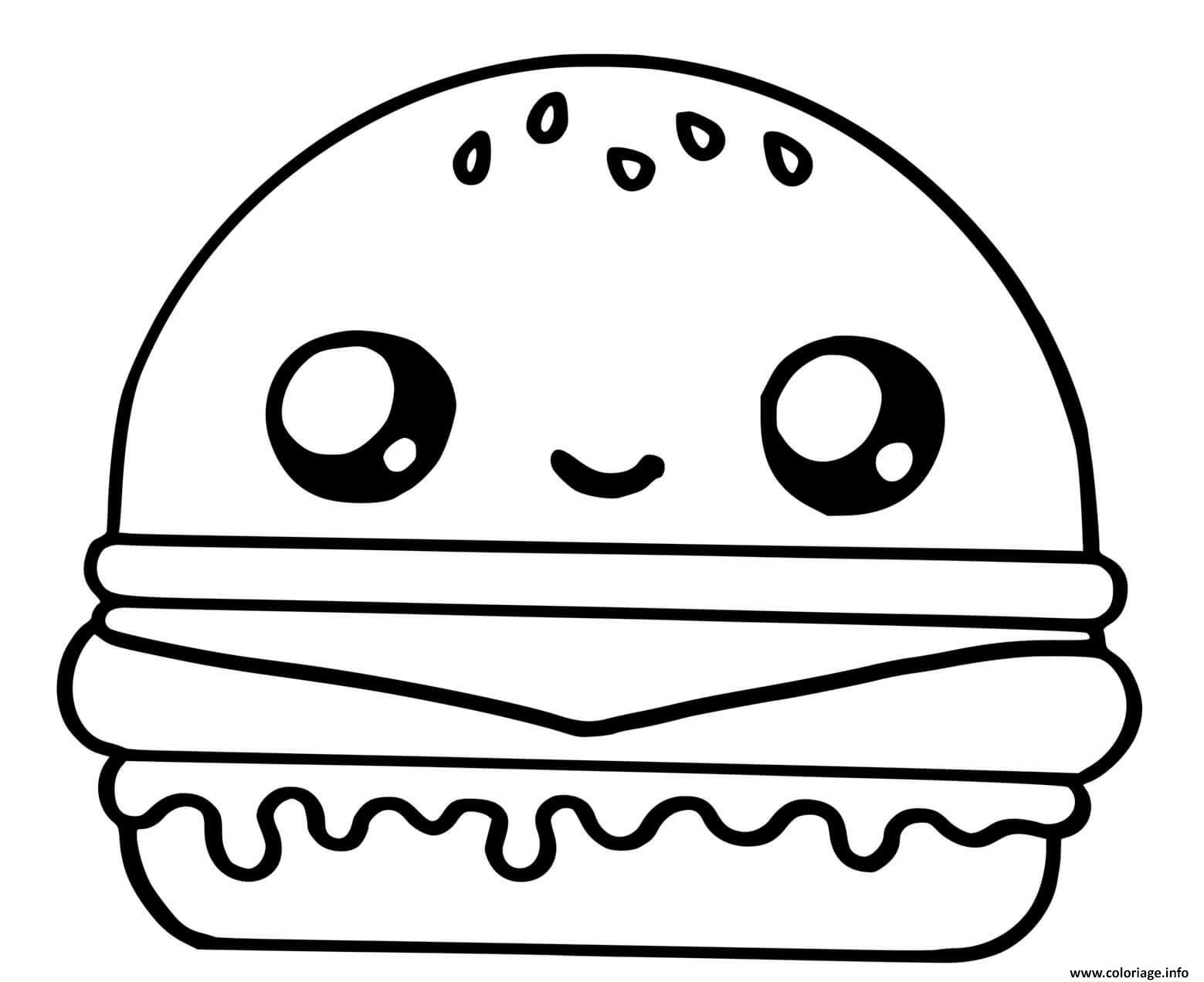 Hamburger Kawaii Dessin à imprimer