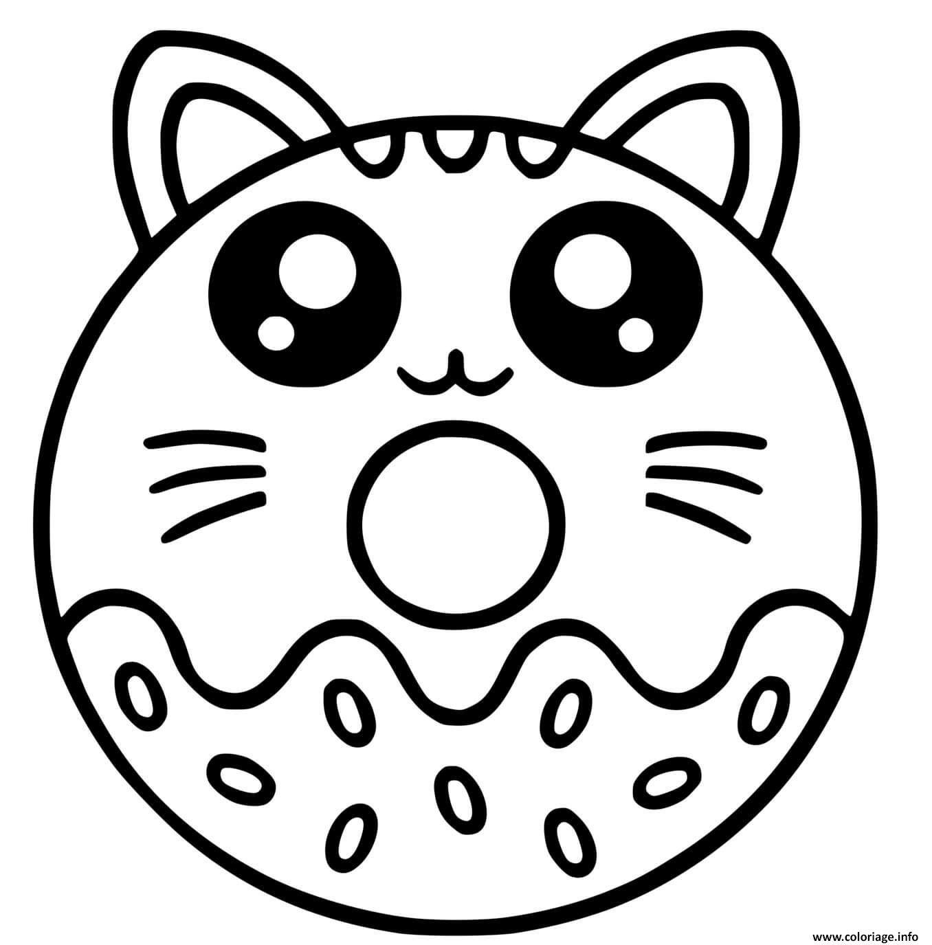 Dessin donut beigne chat kawaii Coloriage Gratuit à Imprimer