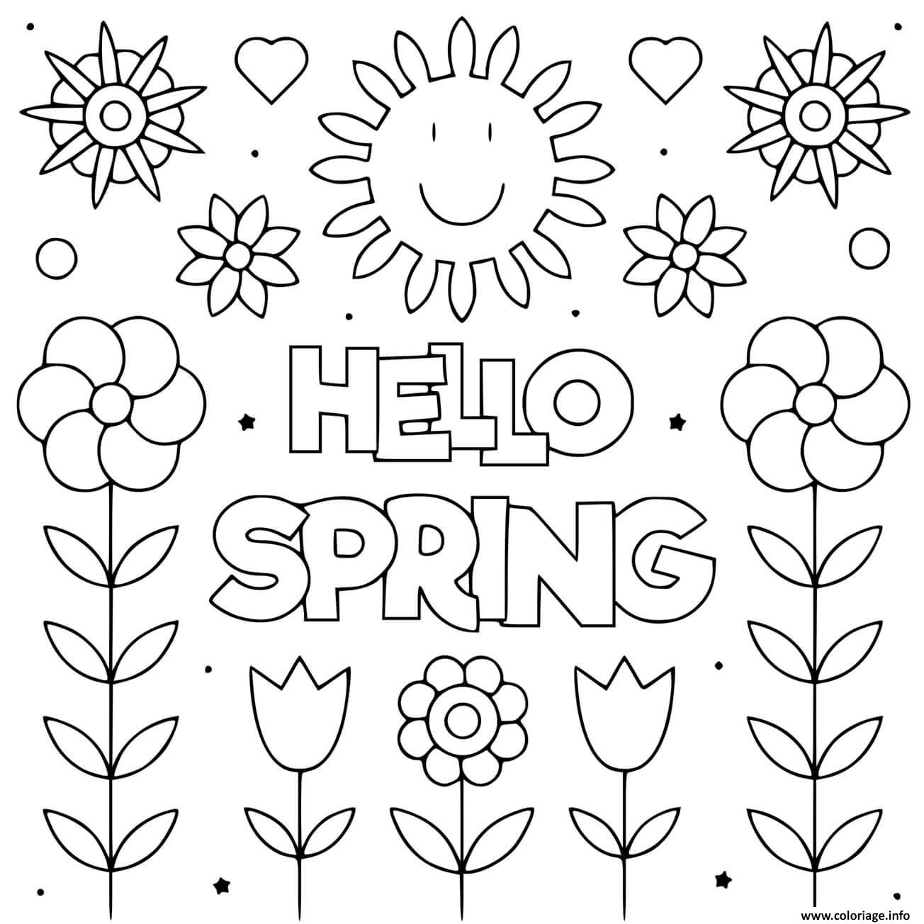 Dessin hello spring bonjour printemps Coloriage Gratuit à Imprimer