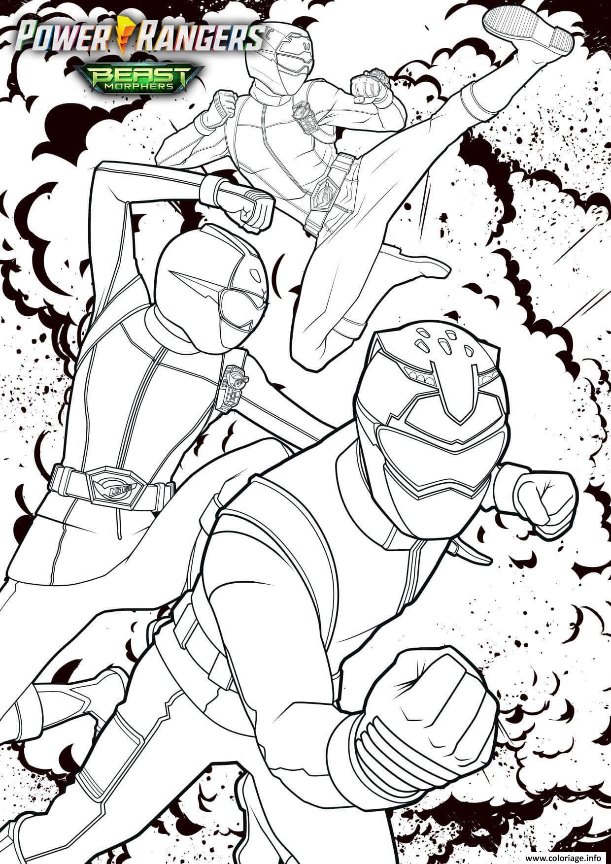 Dessin power rangers beast morphers l equipe au complet Coloriage Gratuit à Imprimer