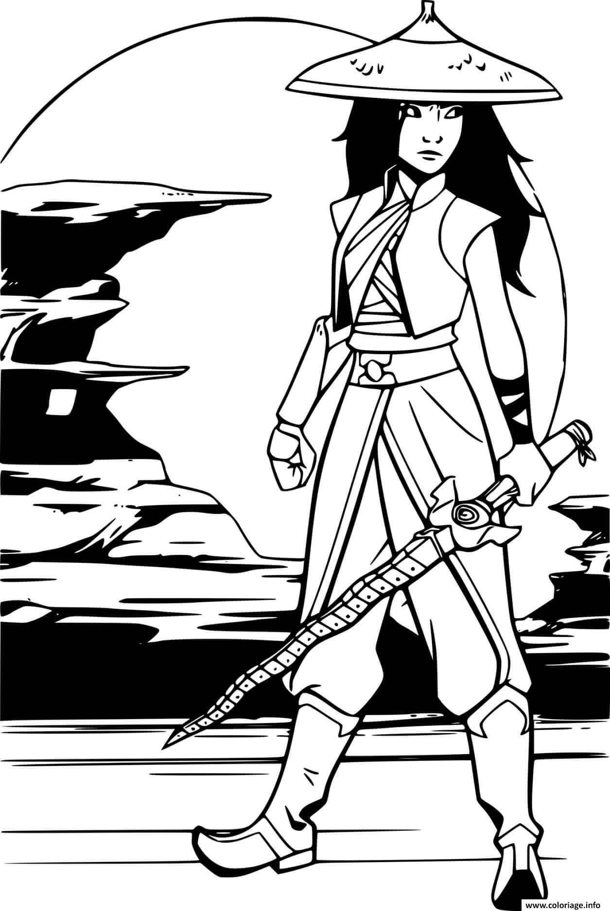 Coloriage Raya Holds Her Sword Dessin à Imprimer