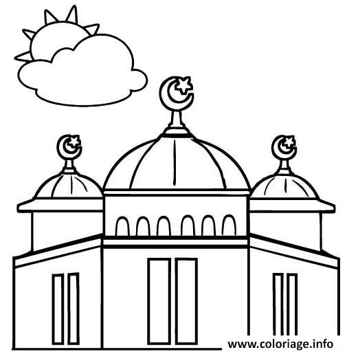 Dessin belle mosque pour la priere Coloriage Gratuit à Imprimer