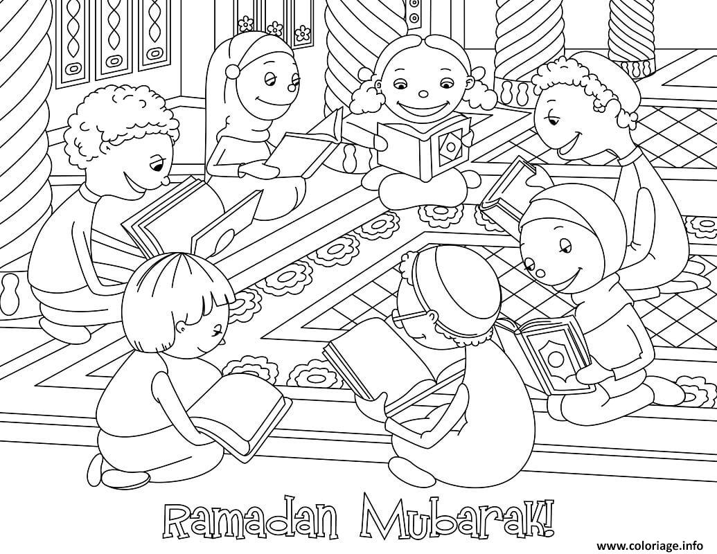 Dessin les enfants lisent le coran ramadan Coloriage Gratuit à Imprimer