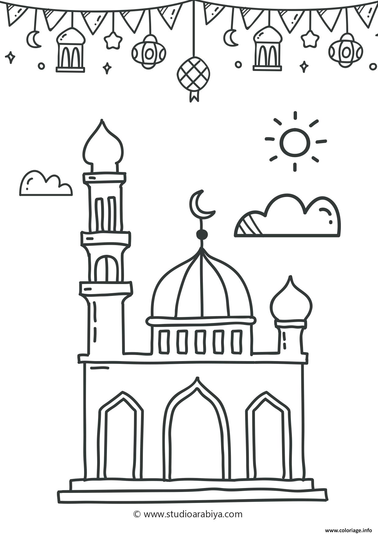 Dessin ramadan mosque Coloriage Gratuit à Imprimer