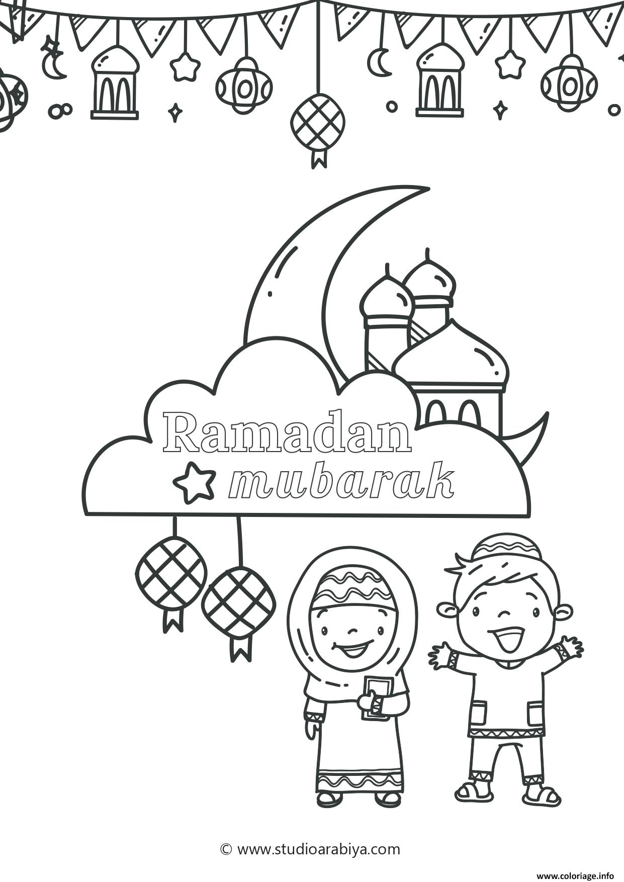 Dessin ramadan mubarak enfants Coloriage Gratuit à Imprimer