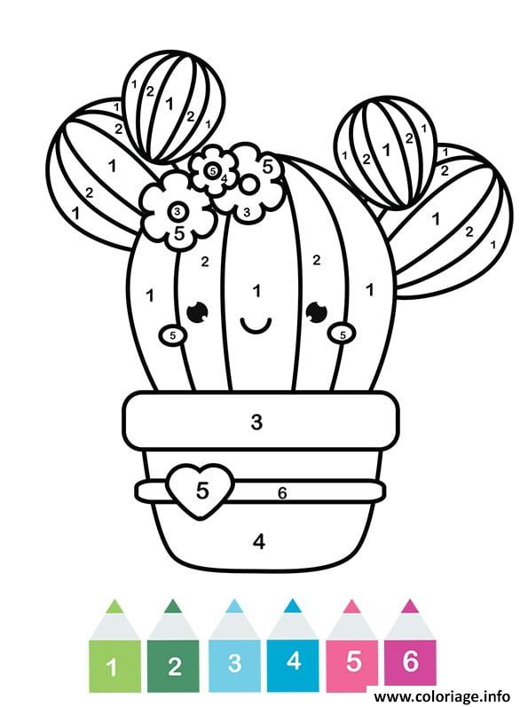 Dessin magique maternelle un cactus kawaii Coloriage Gratuit à Imprimer
