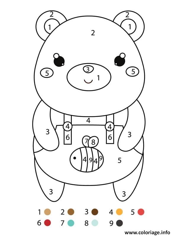 Dessin magique maternelle un ours en salopette Coloriage Gratuit à Imprimer