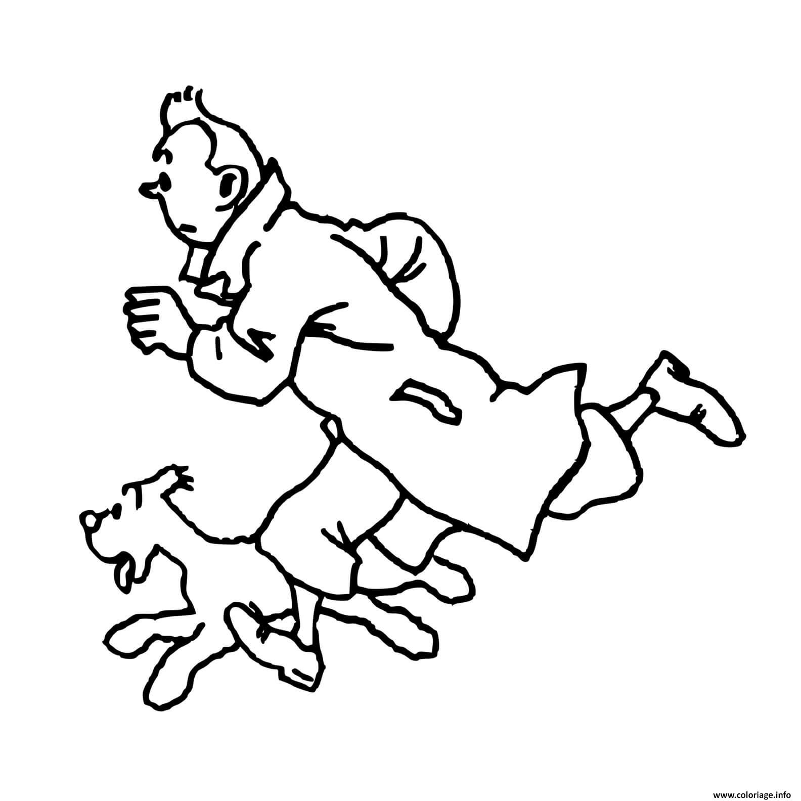 Dessin tintin milou courent tres vite Coloriage Gratuit à Imprimer