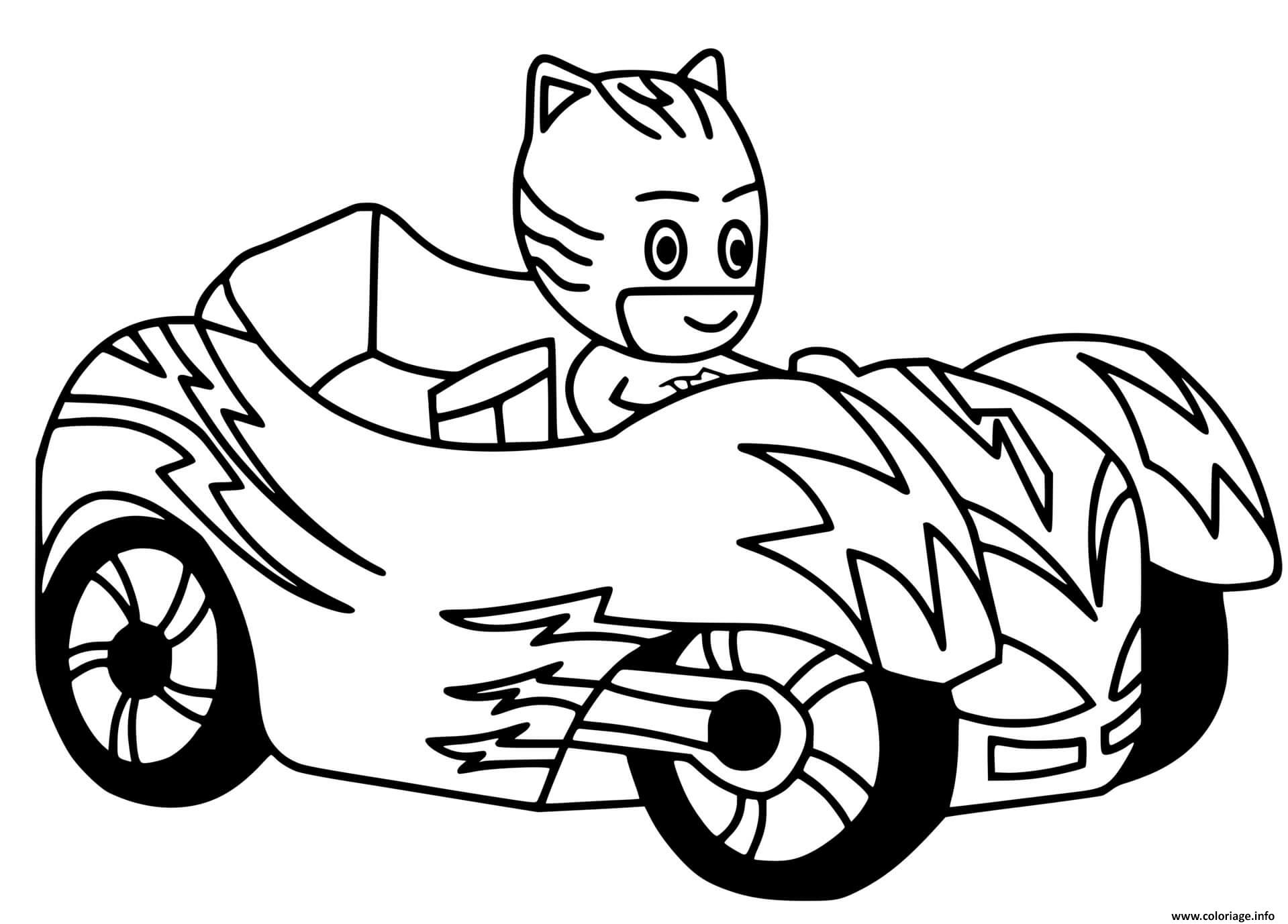 Coloriage pyjamasques catboy voiture de course  JeColorie.com