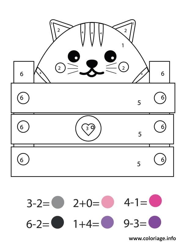 Dessin magique CE1 un chaton dans une caisse Coloriage Gratuit à Imprimer