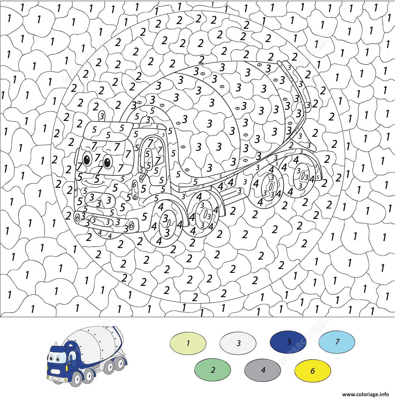 Dessin magique CE2 cartoon concrete mixer Coloriage Gratuit à Imprimer