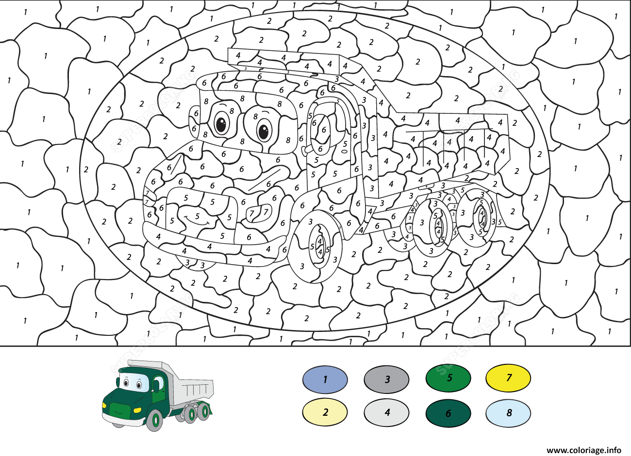 Dessin magique CE2 camion de construction Coloriage Gratuit à Imprimer