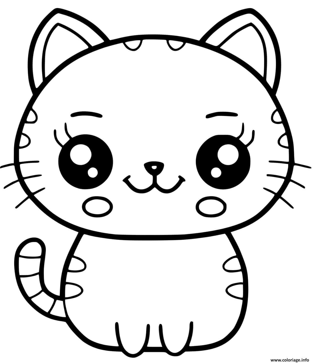 Coloriage Chat Dessin Kawaii JeColorie Com