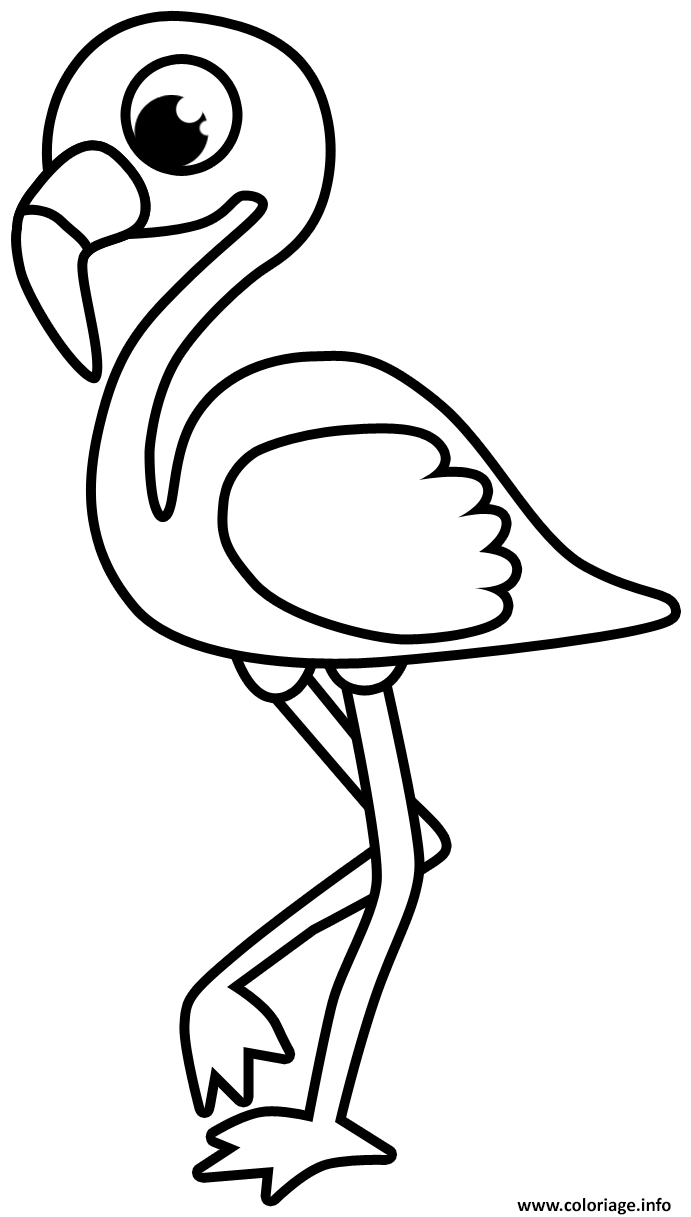 Coloriage flamant rose kawaii  JeColorie.com