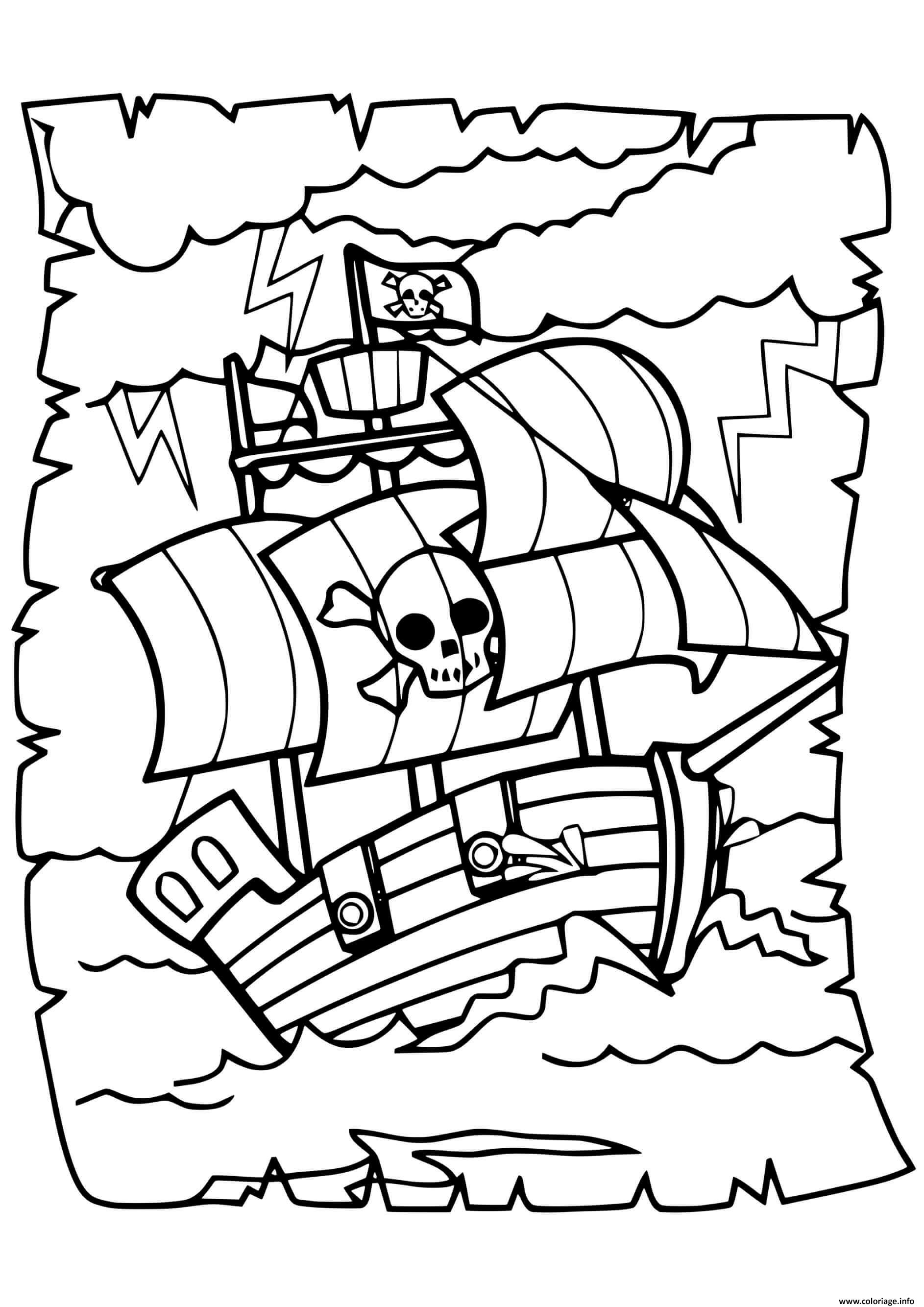 Coloriage Pirate Bateau A Travers Les Vagues Intenses JeColorie