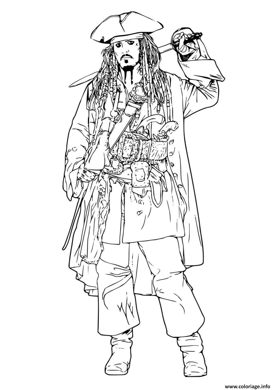 Dessin pirate des caraibes capitaine Jack Sparrow Coloriage Gratuit à Imprimer