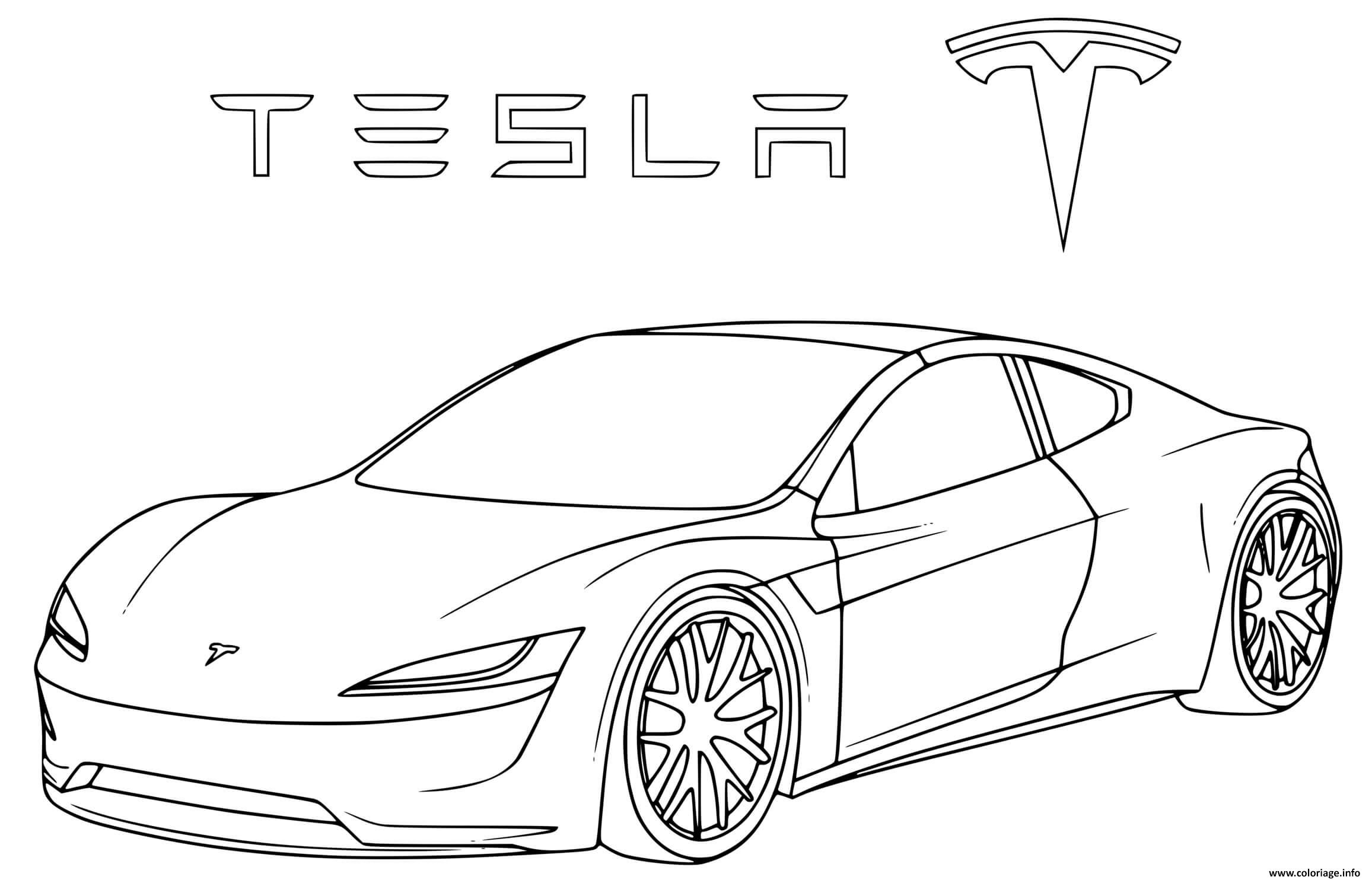 Dessin Roadster 2 Tesla Coloriage Gratuit à Imprimer