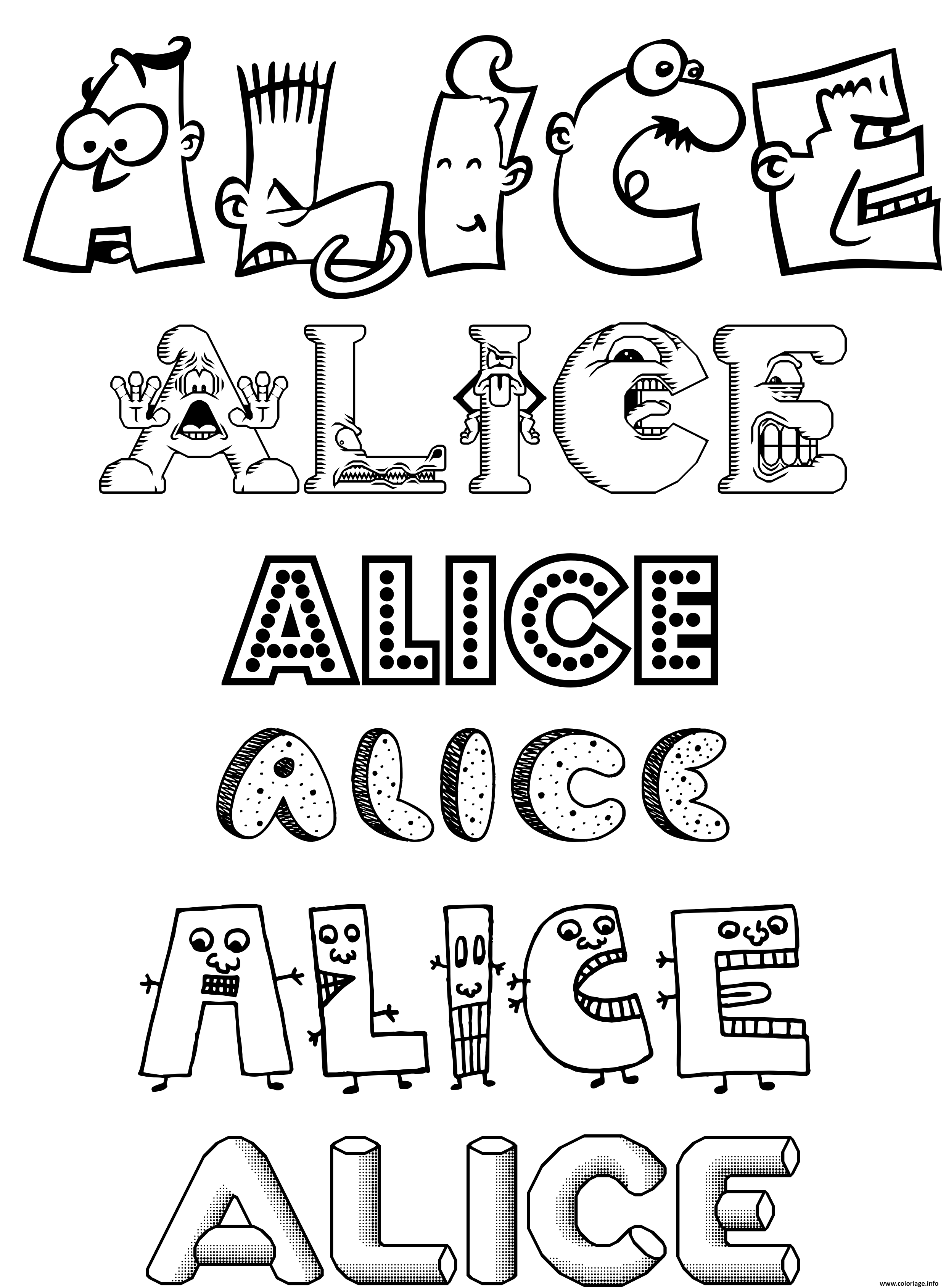 Coloriage Alice Prenom Fille Dessin à Imprimer