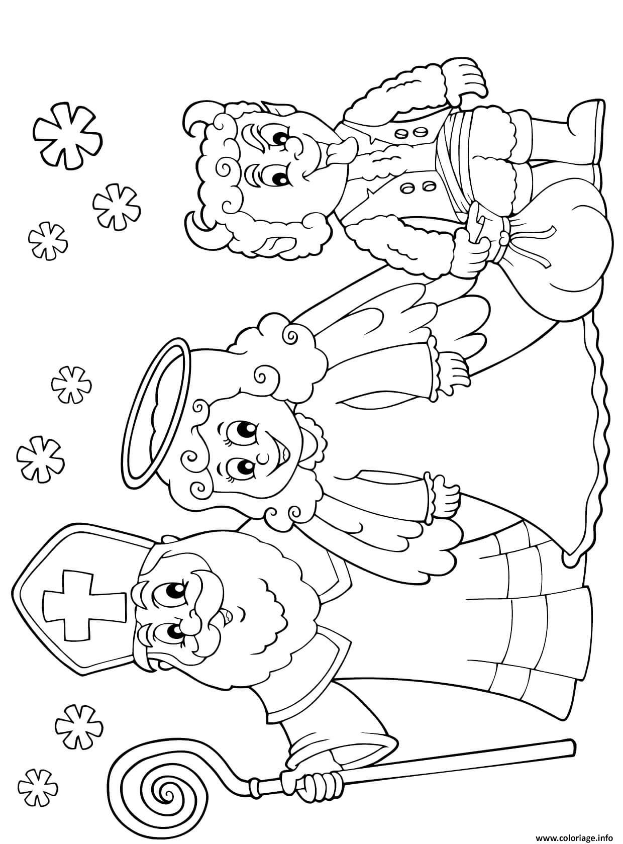 Dessin enfants noel saint nicolas avec un ange et un diable Coloriage Gratuit à Imprimer