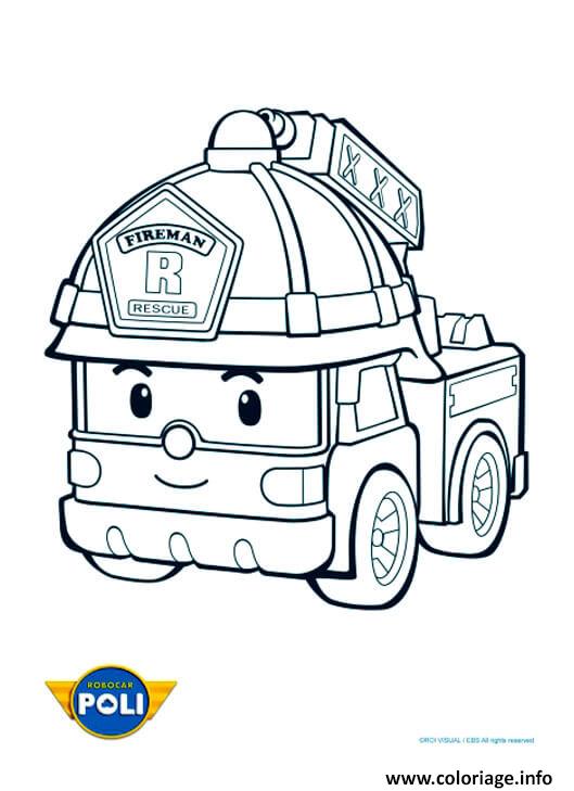 Dessin robocar poli camion de pompier Coloriage Gratuit à Imprimer