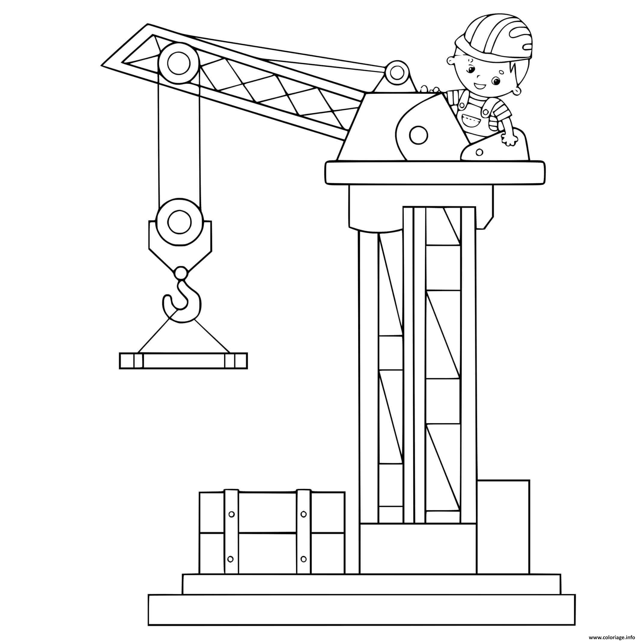 coloriage grue de chantier construction dessin a imprimer pin up