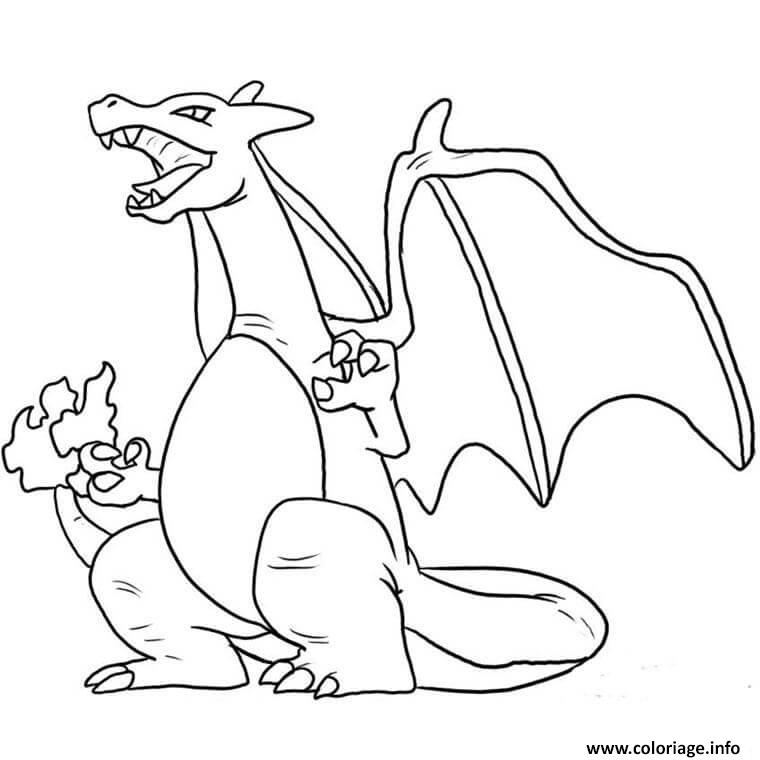 Coloriage dracaufeu dragon pokemon souffle brulant - JeColorie.com