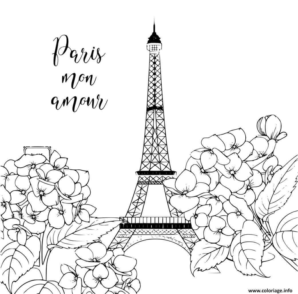 Coloriage Paris Mon Amour Fleurs Et Tour Eiffel