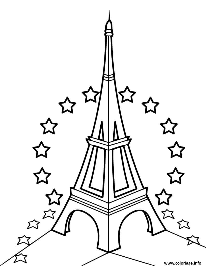 Dessin tour eiffel avec des etoiles Coloriage Gratuit à Imprimer