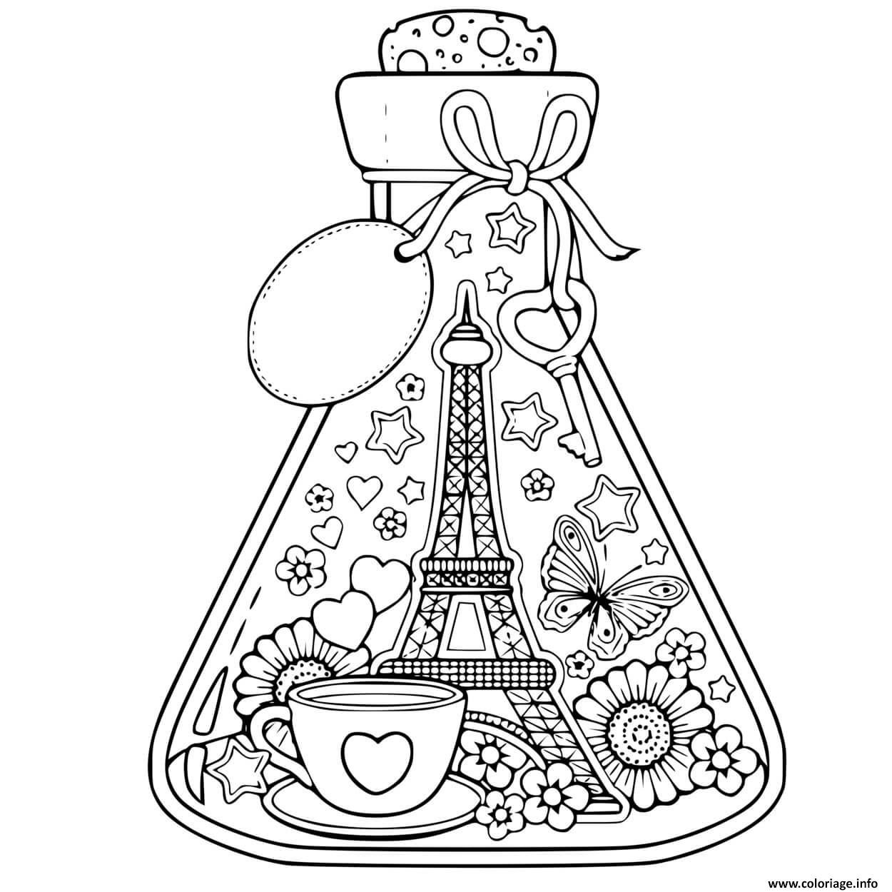 Dessin tour eiffel en bouteille Coloriage Gratuit à Imprimer