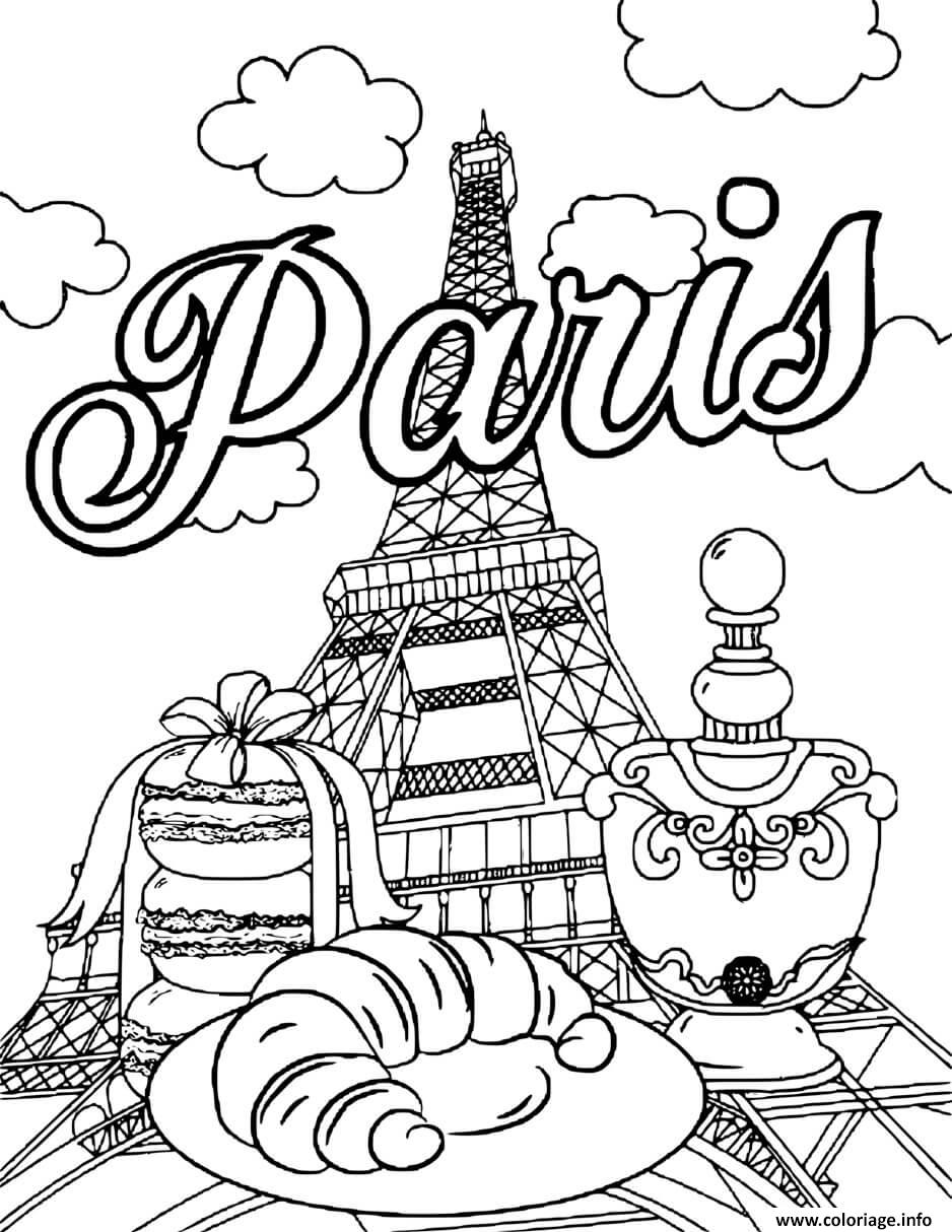 Coloriage Croissant Cafe Tour Eiffel Dessin à Imprimer