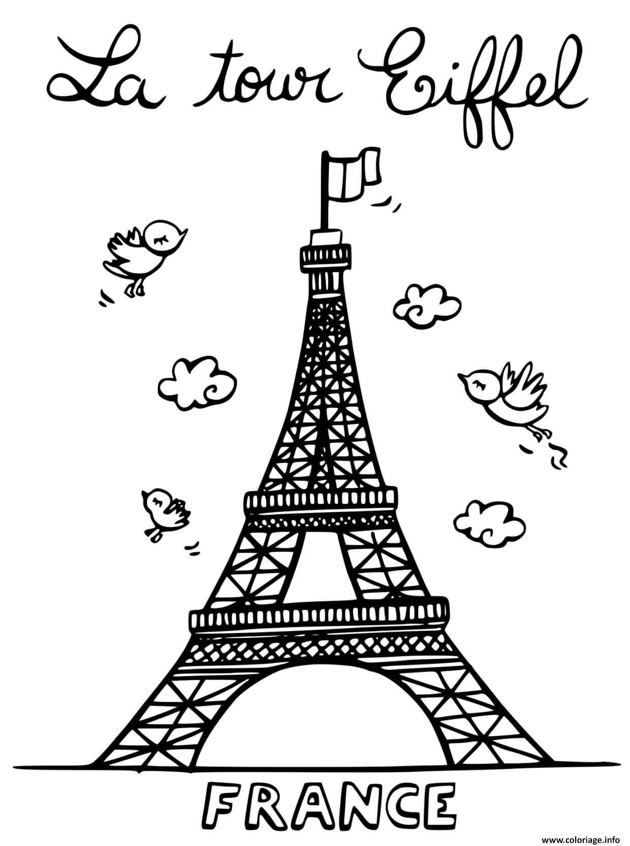 Dessin la tour eiffel de paris en france Coloriage Gratuit à Imprimer