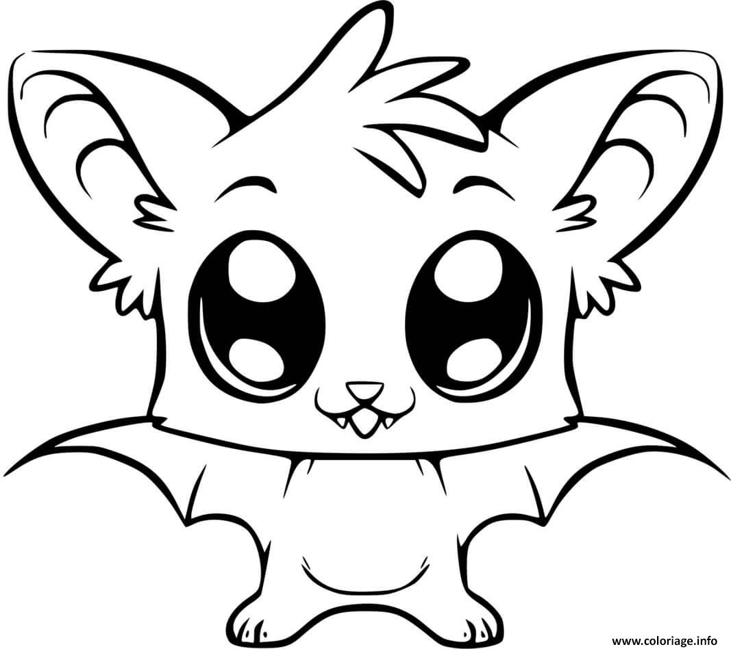 Dessin chauve souris kawaii bat adorable Coloriage Gratuit à Imprimer