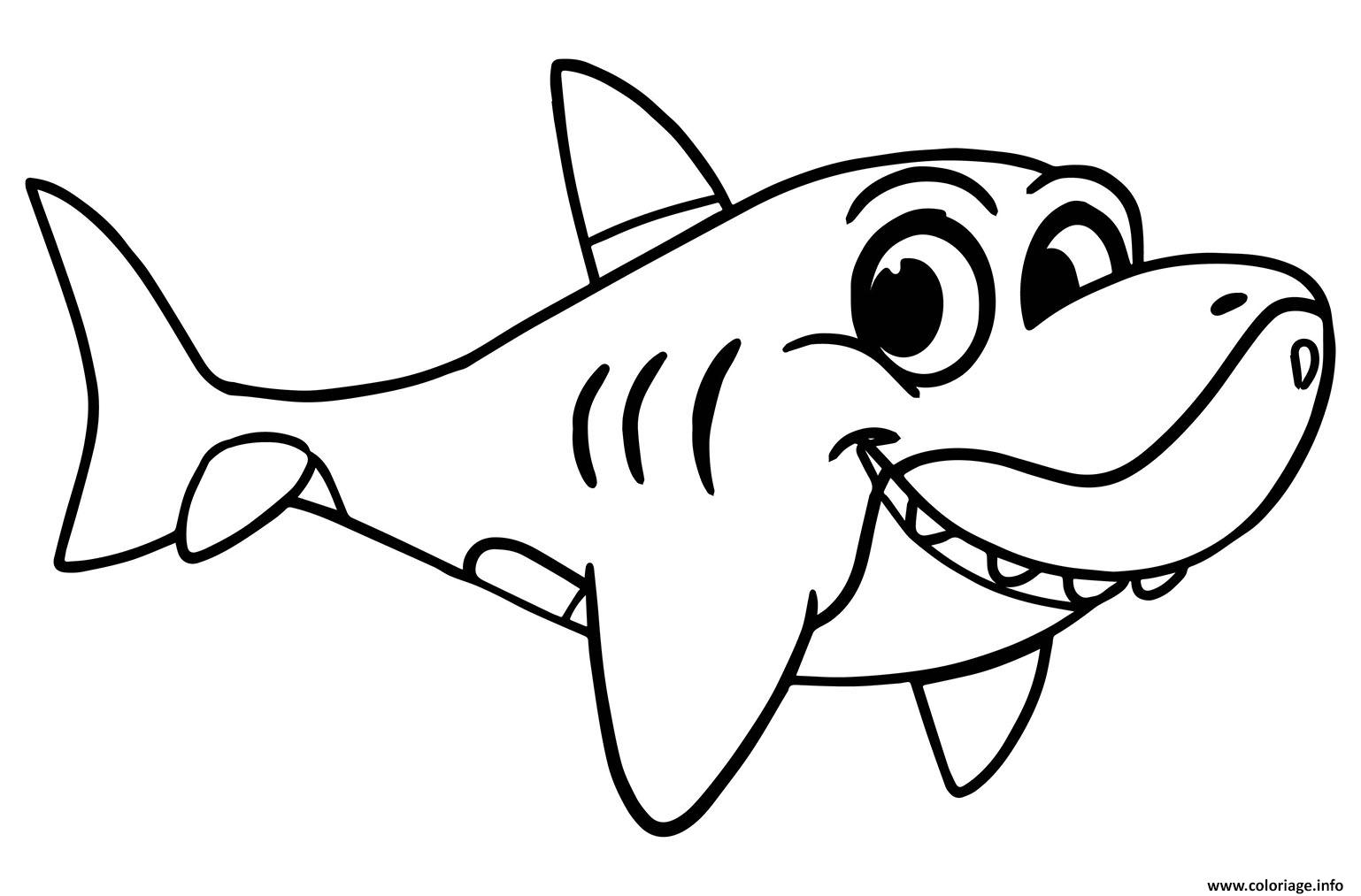 Coloriage requin facile simple animal marin  JeColorie.com