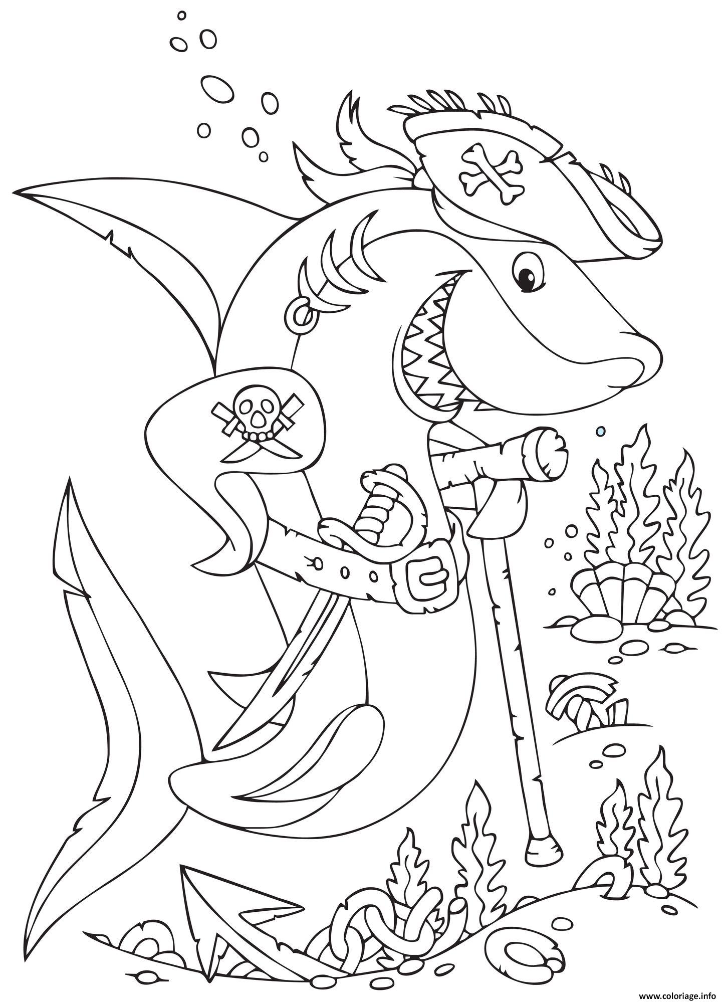 Coloriage Requin Pirate Animal Marin Dessin à Imprimer