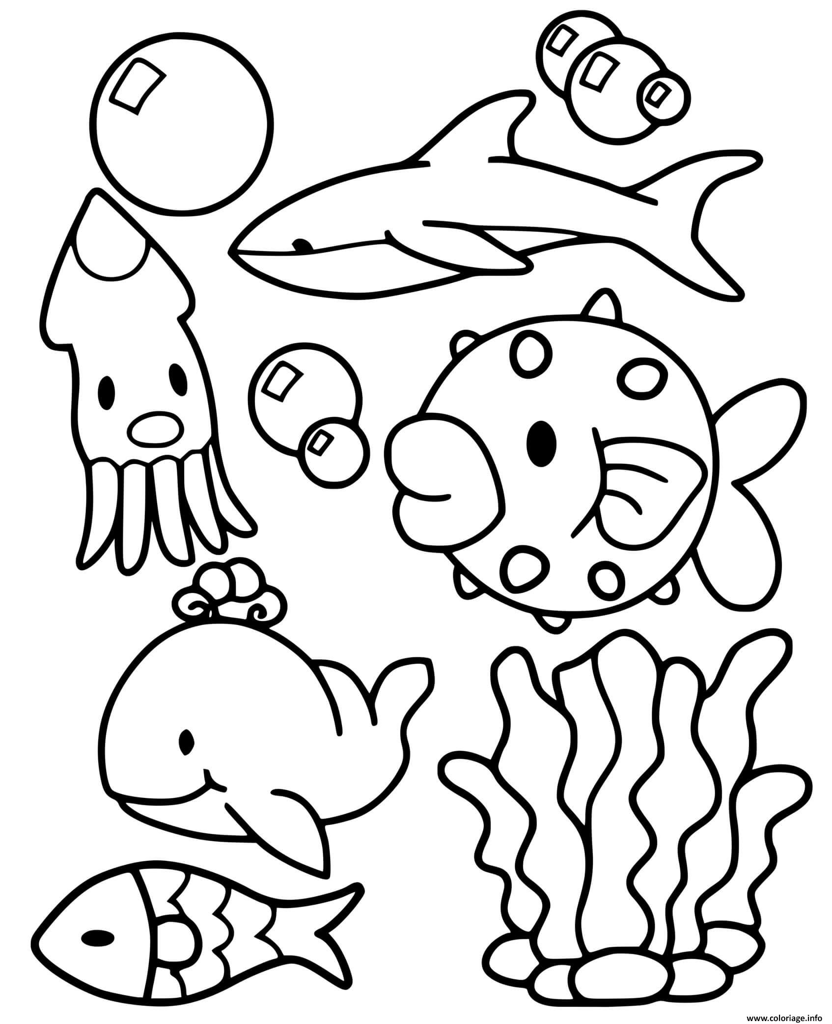Dessin animaux de la mer facile Coloriage Gratuit à Imprimer