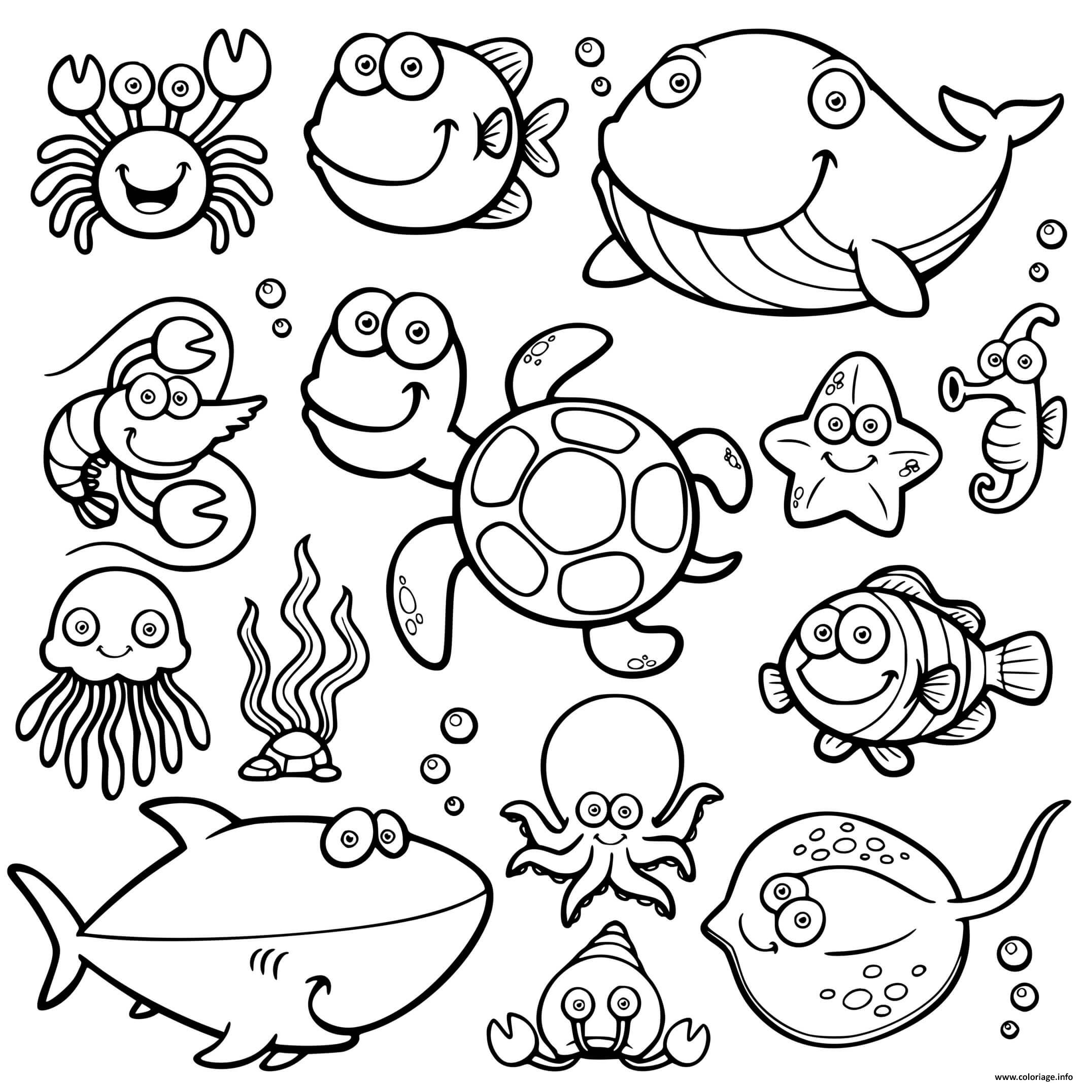 Coloriage animaux marin mignon - JeColorie.com