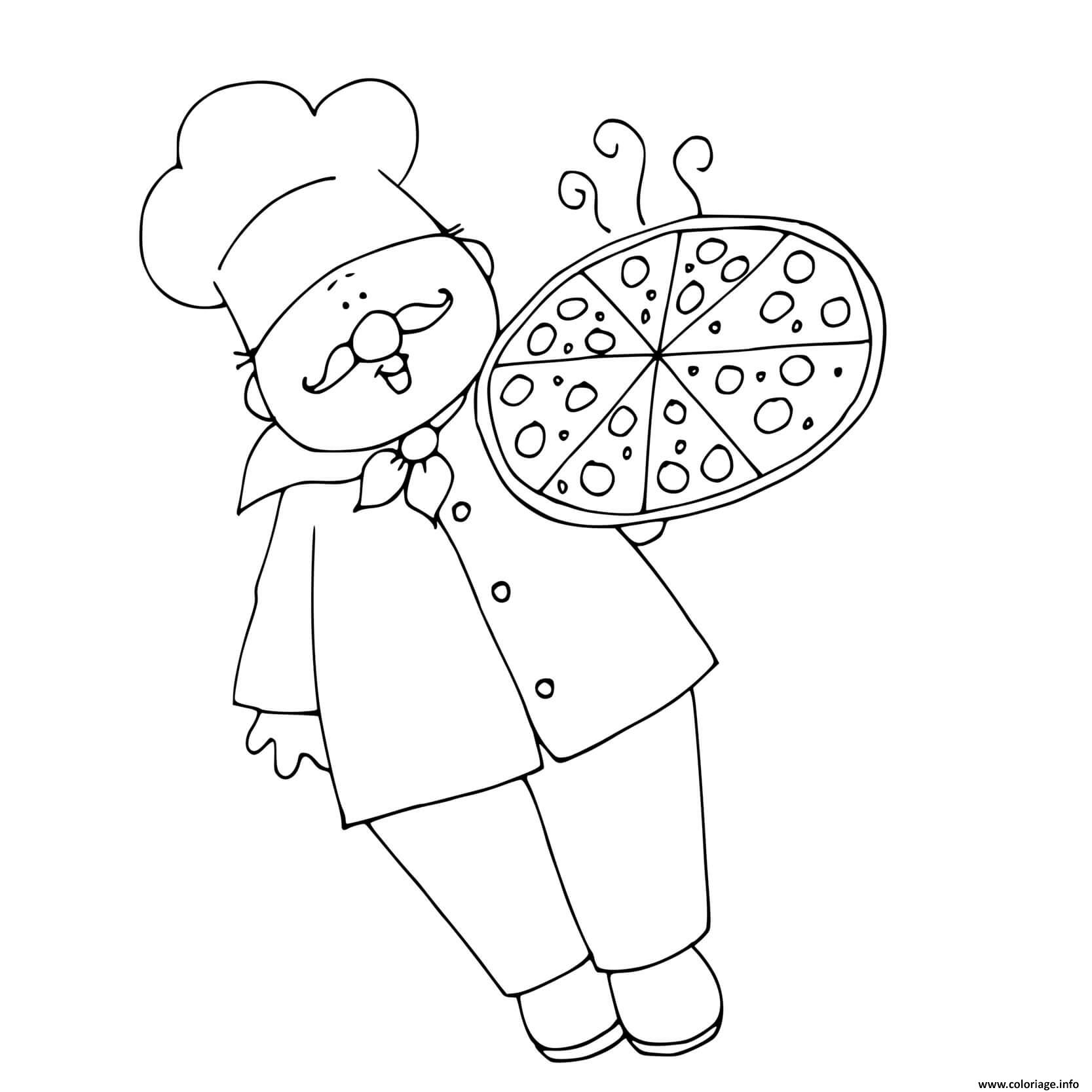 Dessin chef cuisine de la pizza Coloriage Gratuit à Imprimer