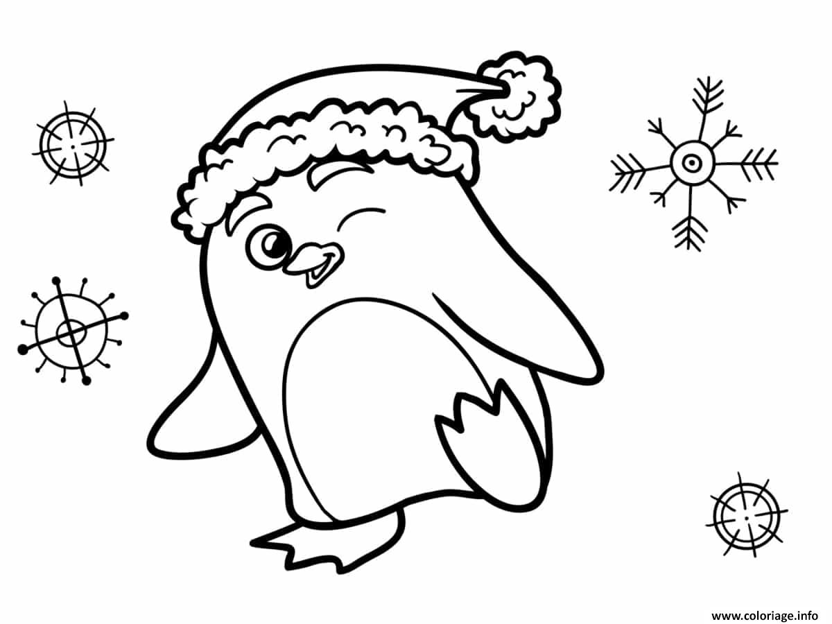 Dessin pingouin noel et flocon de neige Coloriage Gratuit à Imprimer