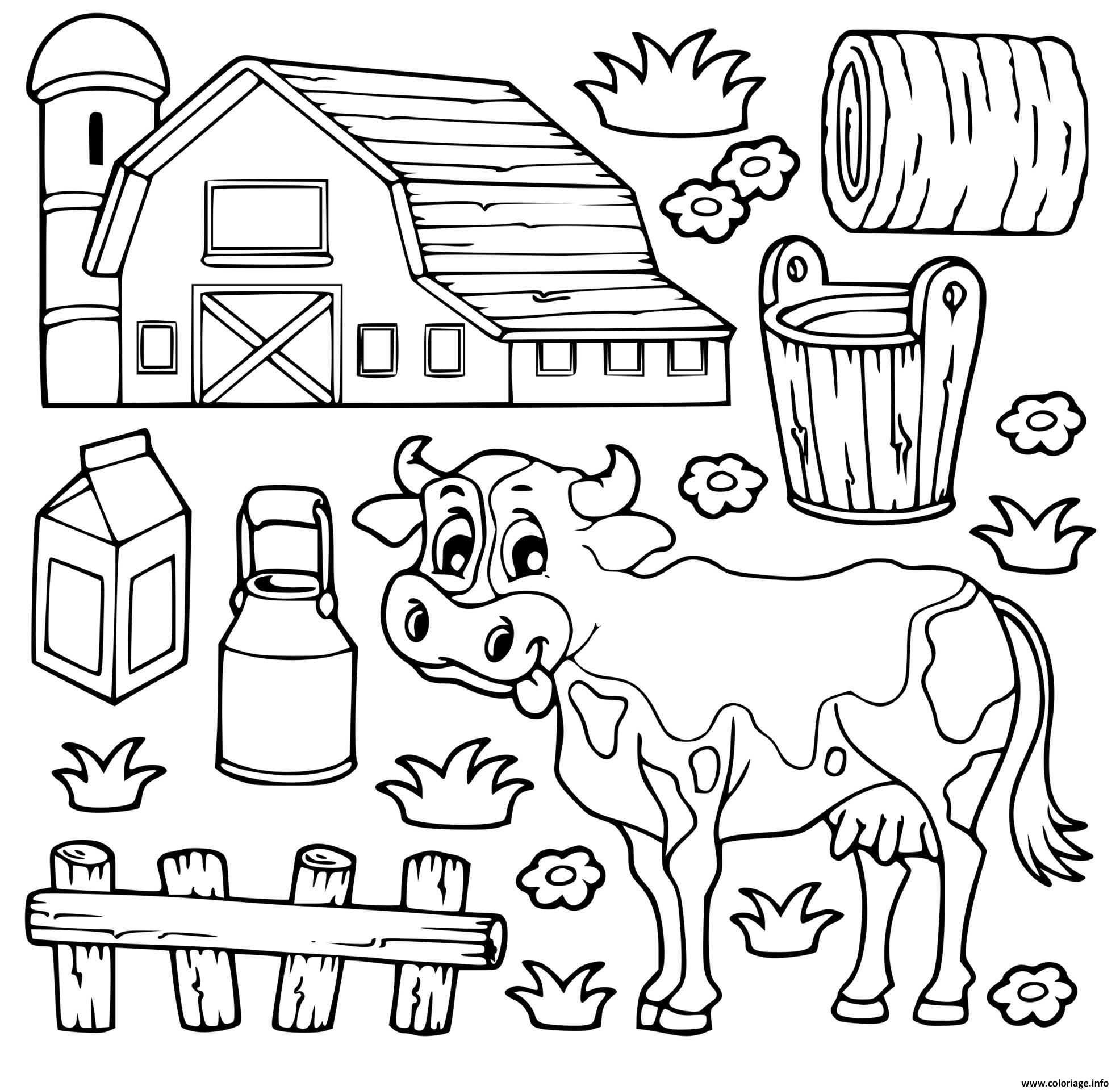Dessin vache lait ferme herbes plantes Coloriage Gratuit à Imprimer
