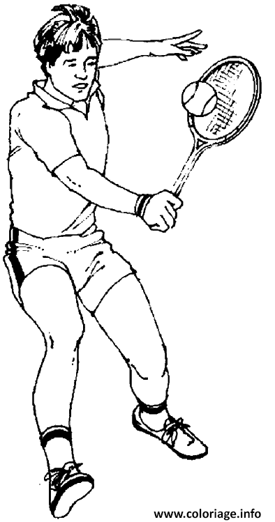 Dessin il renvoie la balle de tennis avec sa raquette Coloriage Gratuit à Imprimer
