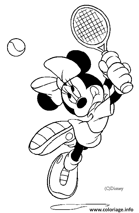 Dessin Minnie joue au tennis Coloriage Gratuit à Imprimer