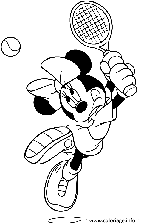 Dessin dessin de Minnie qui joue au tennis Coloriage Gratuit à Imprimer