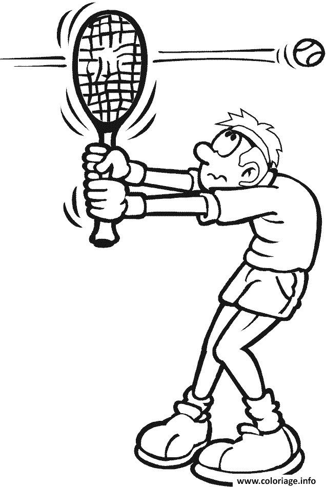 Dessin la balle tennis transperce la raquette du joueur Coloriage Gratuit à Imprimer