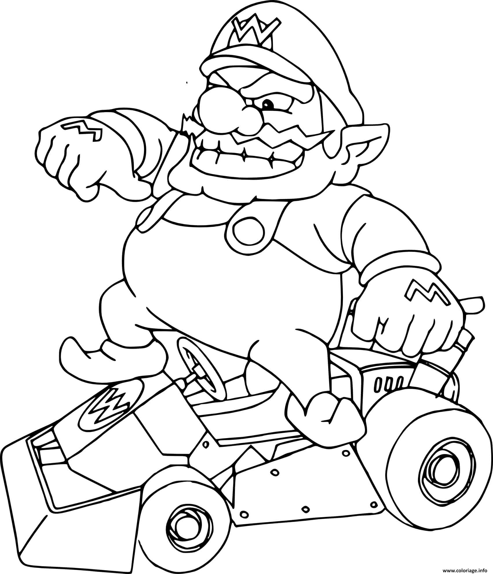 Coloriage wario mario kart  JeColorie.com