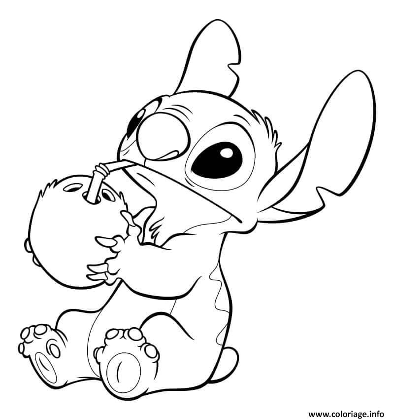 Coloriage Stitch Deguste Une Boisson Au Coconut Dessin Stitch à