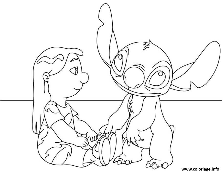 Dessin stitch et lilo se reposent Coloriage Gratuit à Imprimer