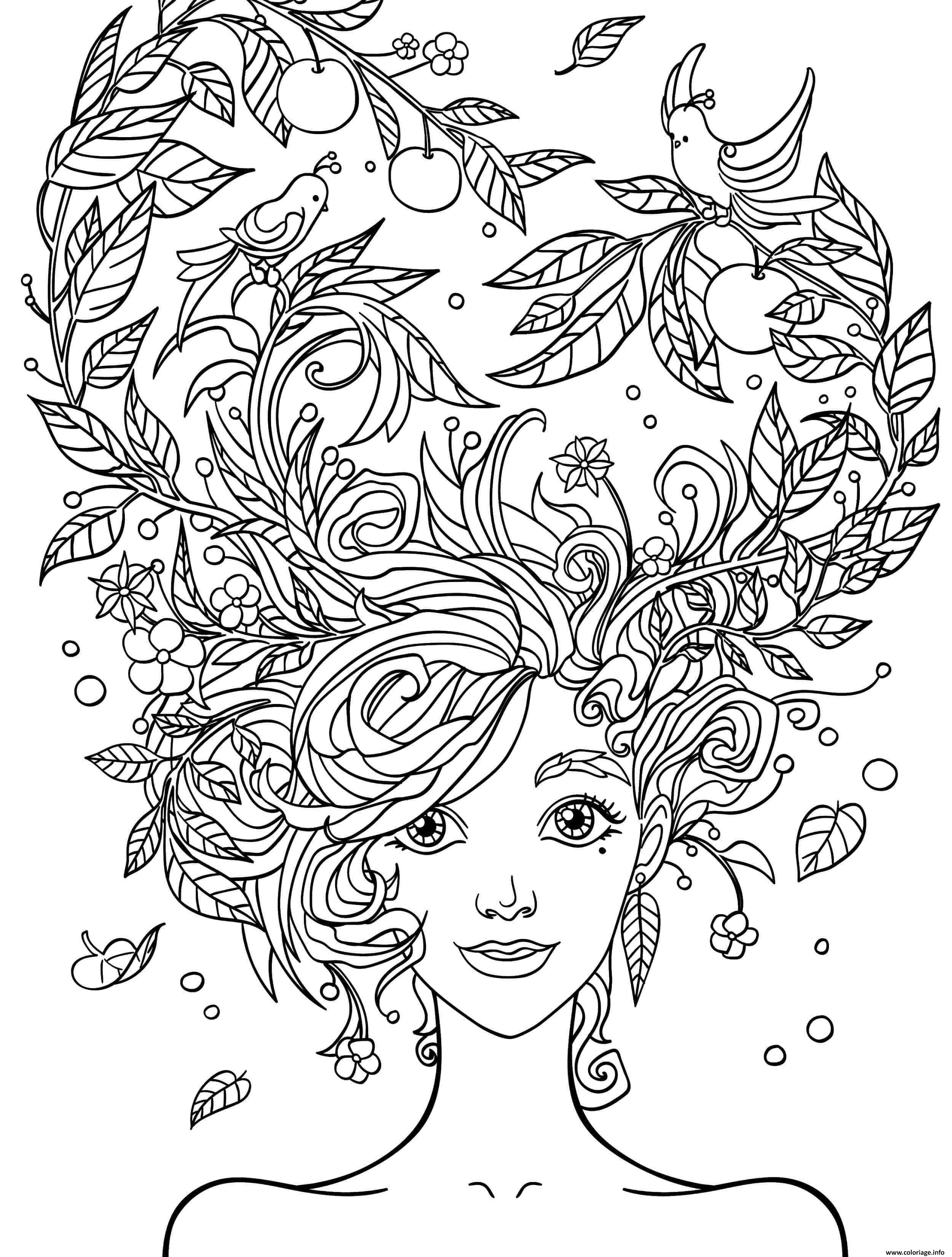 Dessin ado fille 14 ans cheveux en fleurs Coloriage Gratuit à Imprimer